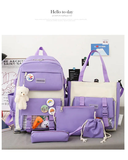 New Large-Capacity Primary School Junior High School Students Shoulders Backpack High School Five Sets of Multi-Compartment Fash