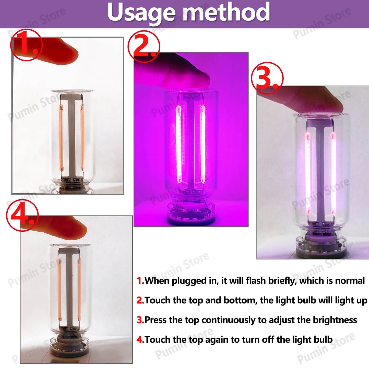 LED Night Light A set of Light Bulbs USB Bendable Night Light USB Metal Hose And Night Light Bulb Purple Pink Blue Green