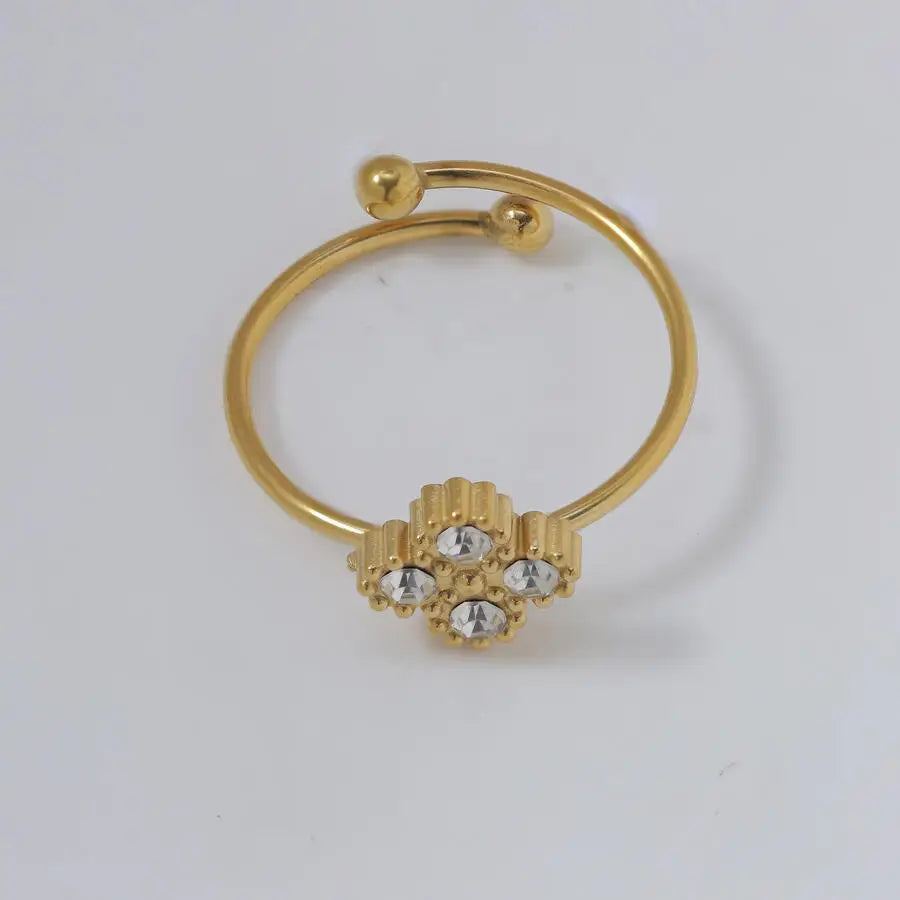 316L Stainless Steel Zircon Splicing Golden Flowers Necklace Earrings Women Girl Set New Trend Non-fading Jewelry Suit