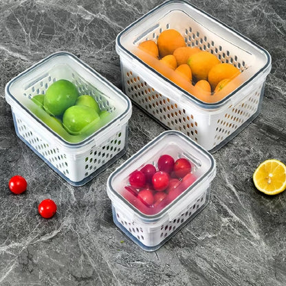 Refrigerator Storage Box Fresh Keeping Vegetable Fruit Plastic Sealed Boxes Drain Basket Fridge Kitchen Food Storage Container