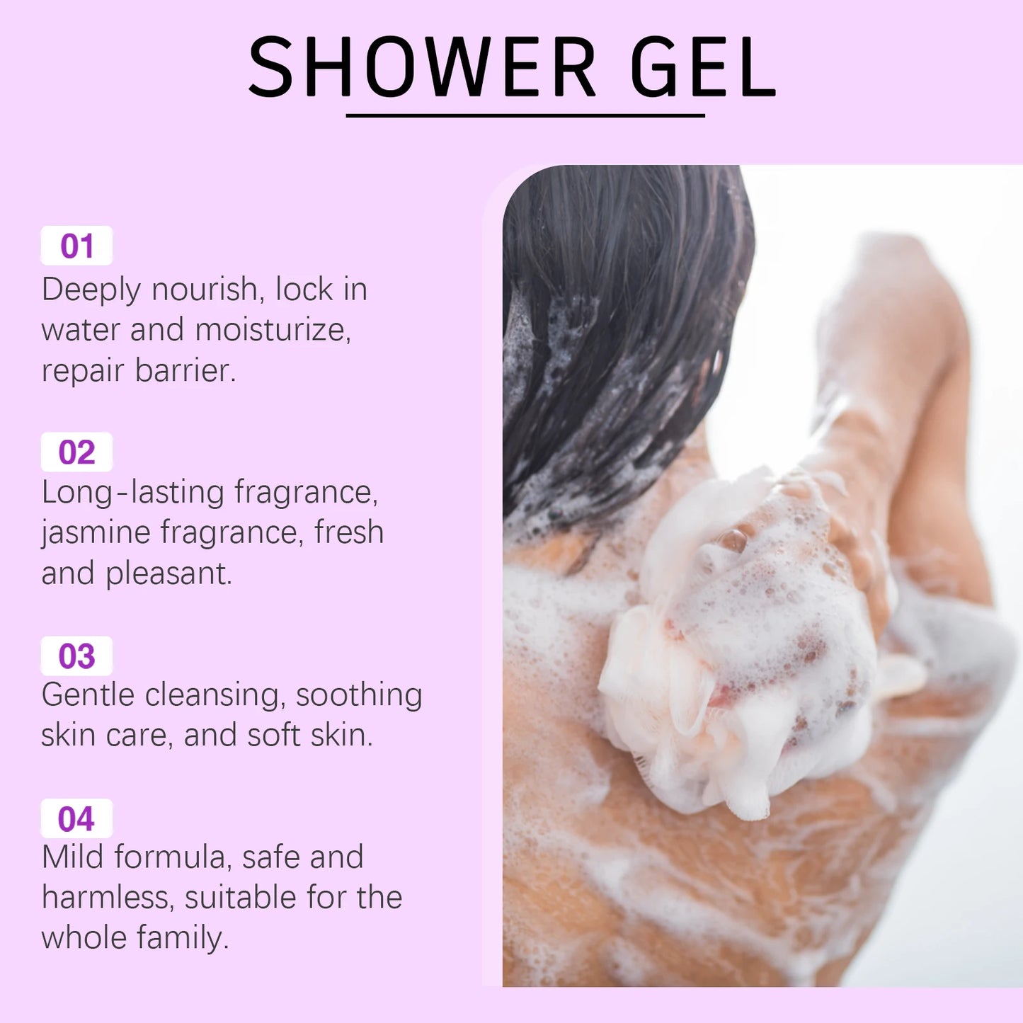 Herbal Floral Warm Nourishing Shower Gel Long-Lasting Jasmine Fragrance Moisturizing Clean Skin Care Bath Gel
