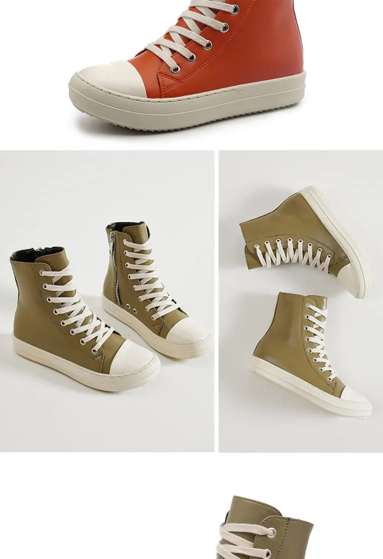 Owens women's sports shoes, men's sports shoes, 2025 spring and autumn lace-up flat casual shoes thick sole high top sports shoe