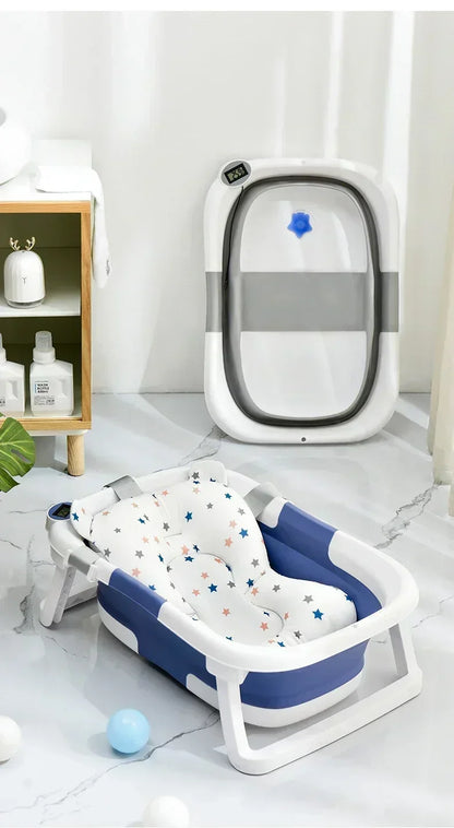 Foldable Baby Bathtub with Temperature Sensor for Newborn Toddlers Children Bathing Sit Lie Down Shower Tray Home Travel Tub