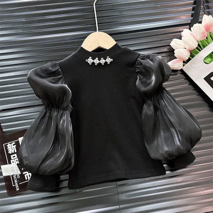 Baby Girls' Bottom Shirt Fashion Children's Bubble New Style Western T-shirt Autumn Long Sleeve Top