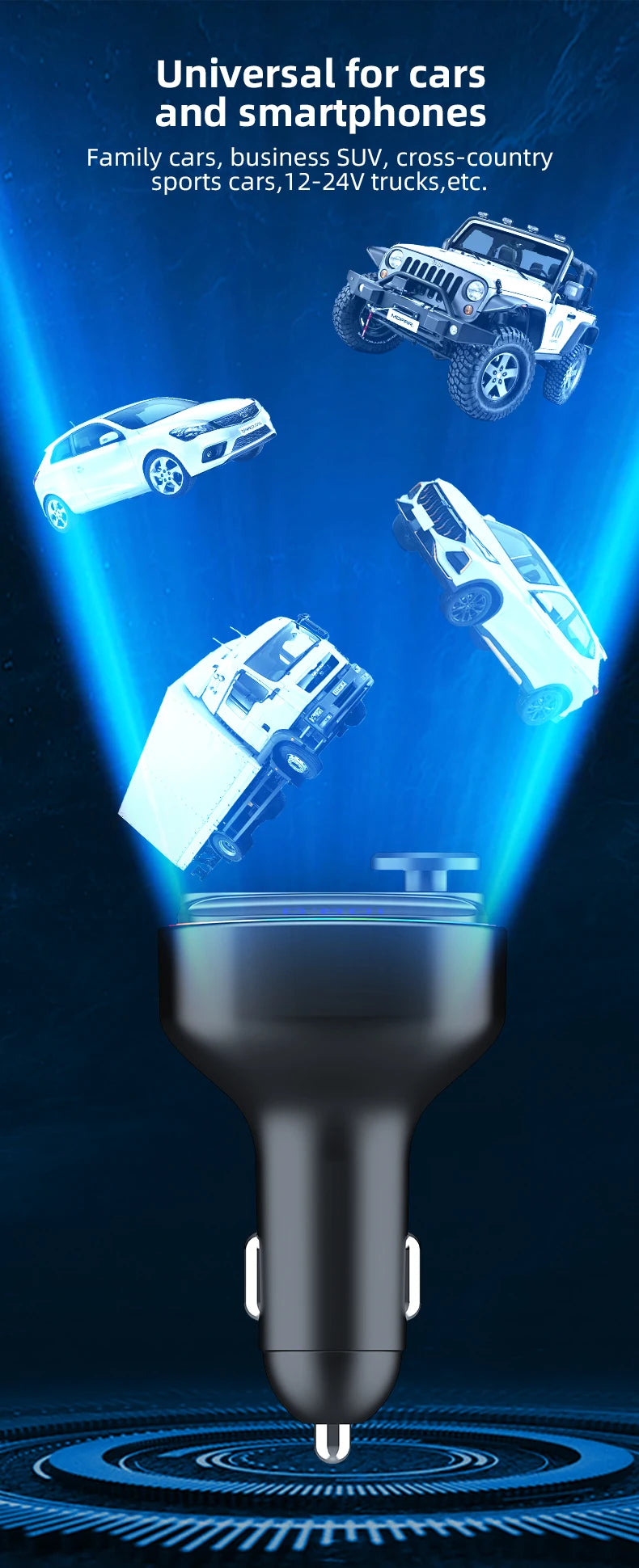 Bluetooth 5.3 FM Transmitter Handsfree Car AUX Radio Modulator MP3 Player with 22.5W & PD30W Fast Charge Adapter Car Accessories