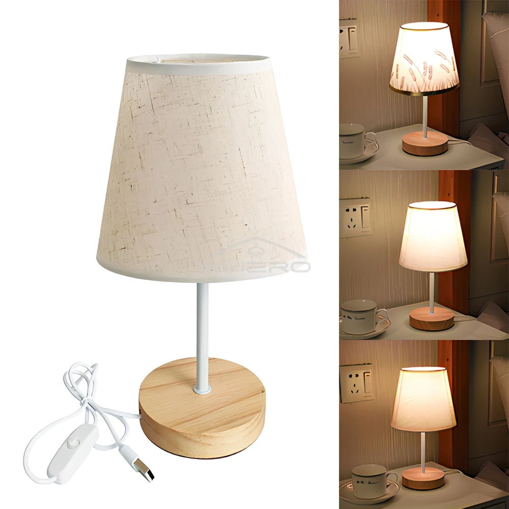 Solid Wood Cloth Nordic Decorative Table Bedroom Bedside Lamp Simple Creative Remote Control Small Night Light Energy Saving Led