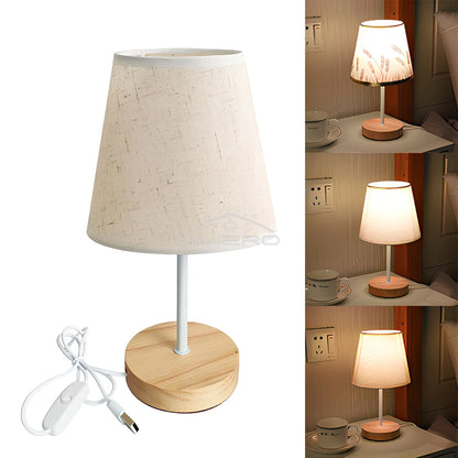 Solid Wood Cloth Nordic Decorative Table Bedroom Bedside Lamp Simple Creative Remote Control Small Night Light Energy Saving Led