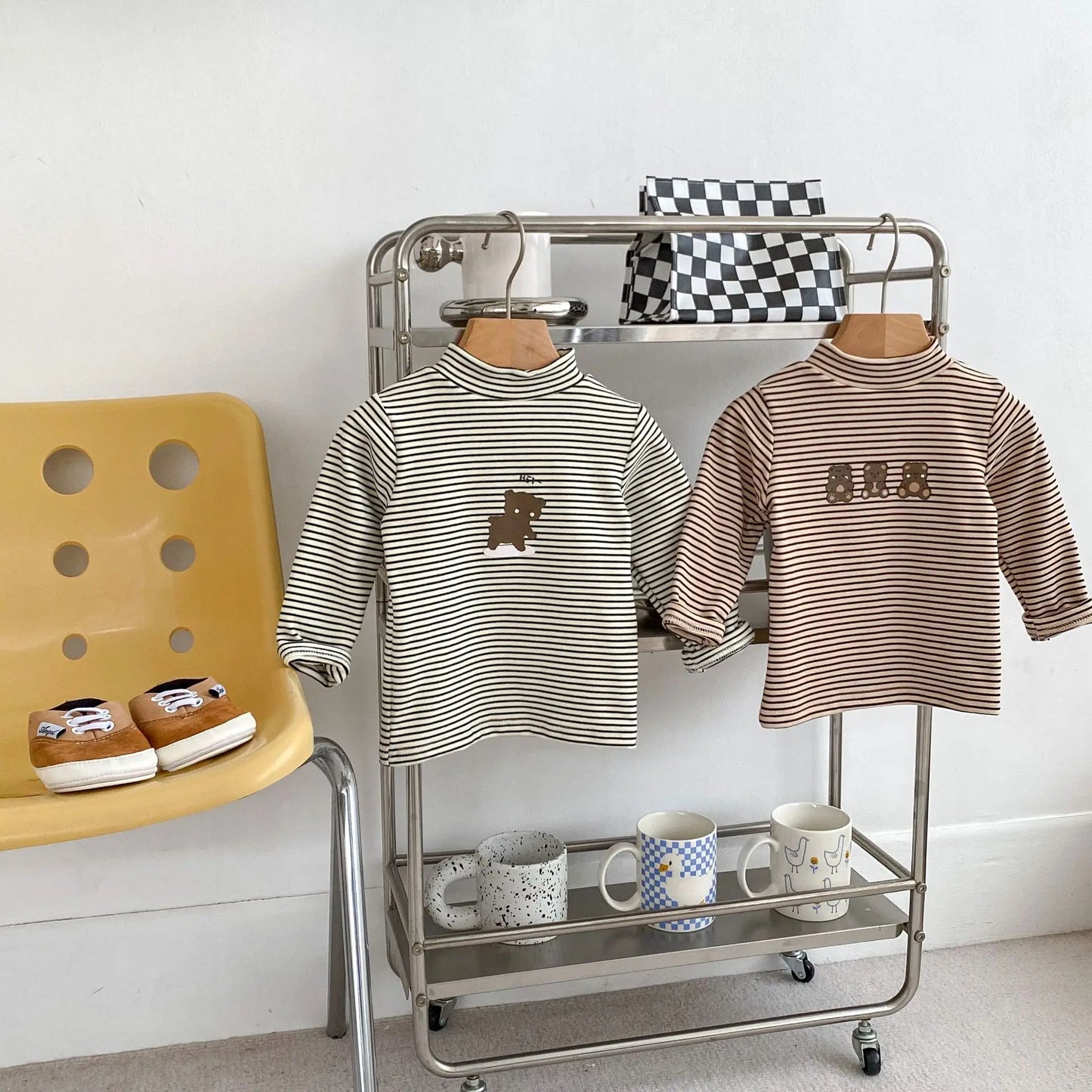 2025 Autumn Kids Baby Boys Shirts Striped Long Sleeve Cotton Bear Infant Boys Tops Stretch Versatile Toddler Boys Shirts