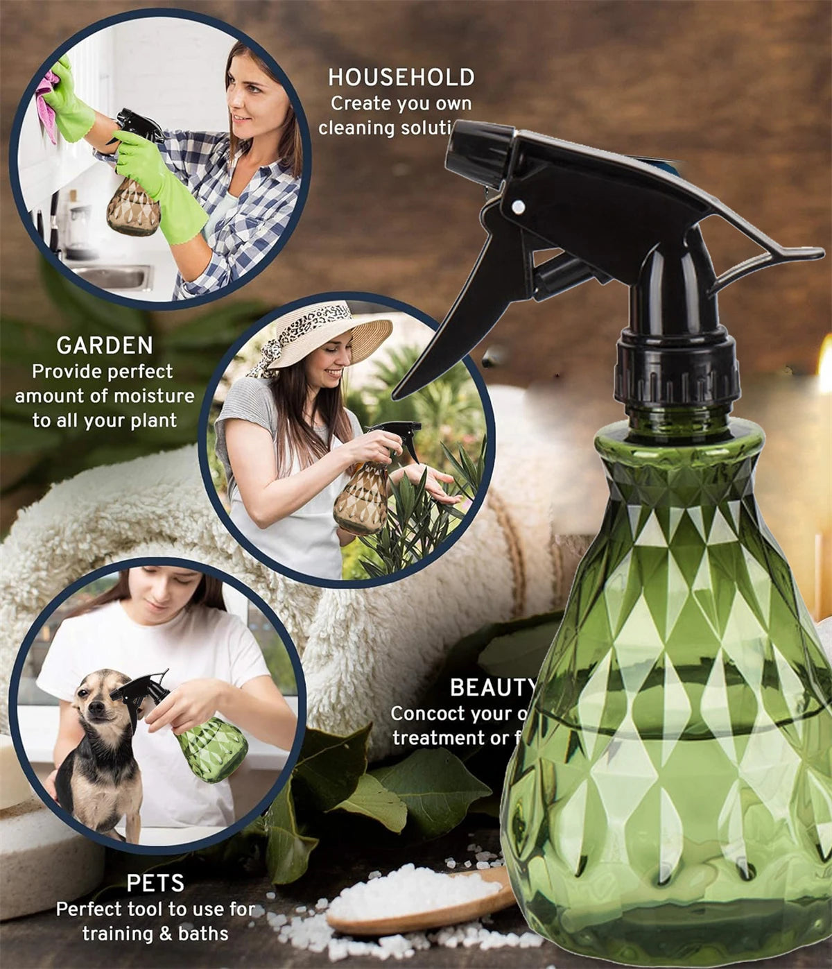 1PCS 500ML Spray Empty Bottles Refillable PET PET Bathroom Mist Sprayer Disinfection Water Container Watering Gardening Supplies