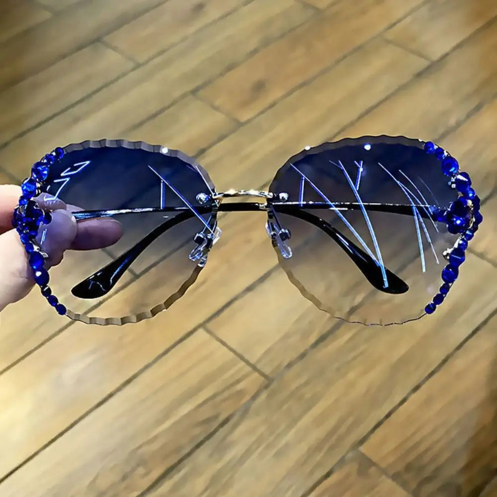 Rhinestone Decoration Retro Sunglasses Sun-Protective Korean Driving Glasses Travel Accessories Frameless Eyewear