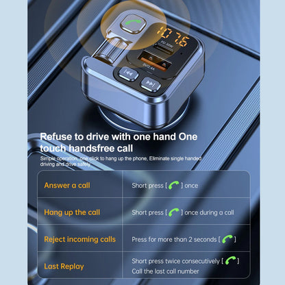 Car Bluetooth Receiver USB U Disk Read PD20w Fast Charging Digital Display Car Mobile Phone Adapter FM Transmiter For Cellphones