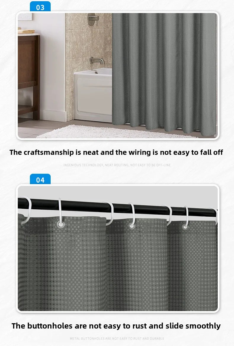 Plain Waffle Waterproof and Mildew-proof Polyester Shower Curtain, Bathroom Curtain, Bathroom Partition Curtain, Shower Curtain