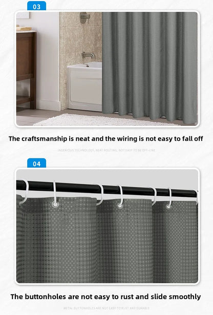 Plain Waffle Waterproof and Mildew-proof Polyester Shower Curtain, Bathroom Curtain, Bathroom Partition Curtain, Shower Curtain