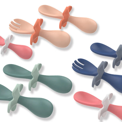 2pcs/set Food Grade Silicone Mini Fork Spoon For Baby petal  Print Utensils Set Feeding Spoon Learn To Eat Children's Tableware