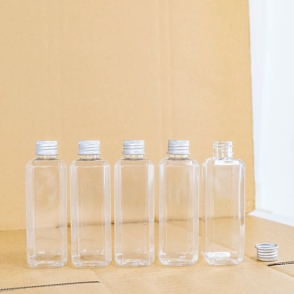 100ml Rectangle Bottles Travel Kit Refillable PET Plastic Square Portable Jar With Aluminium Screw Cap Leakage Proof Healthy