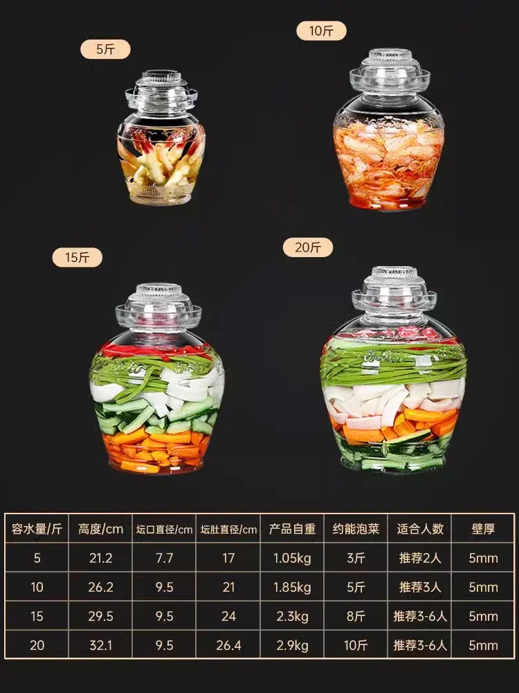 Traditional Fermenting Kit Crock with Water Seal Airlock Lid, for Pickles Kimchi Sauerkraut,Glass Jar with Lid Fermentation Jar