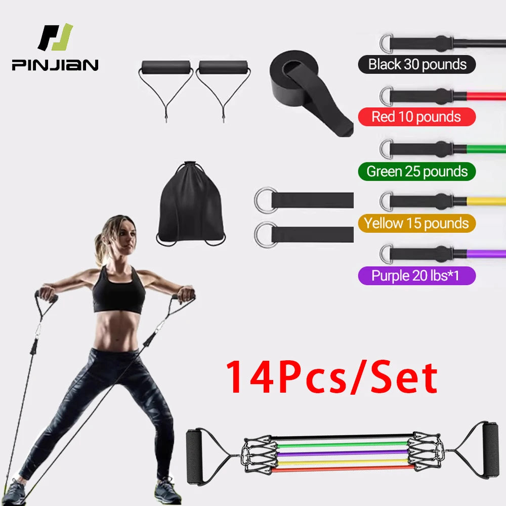 Multifunction Fitness Tension Rope Unisex Resistance Bands With Door Anchor Handles Carry Bag Legs Ankle Straps