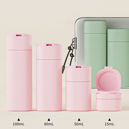 4-in-1 Leak-Proof Travel Bottles Set for Toiletries Refillable Plastic Containers with Lids for Spray Lotion and Shampoo