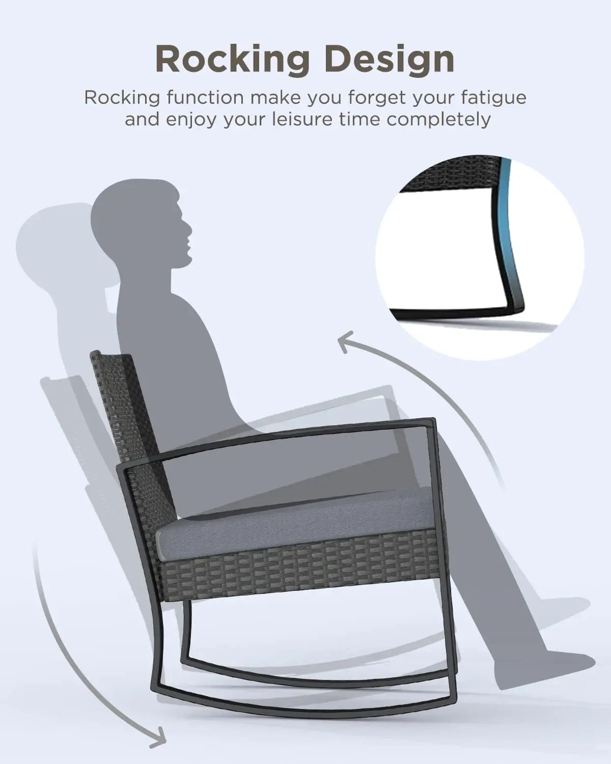 3 Pieces Patio Furniture Set Rocking Bistro Set Outdoor Rattan Conversation with Coffee Table for Garden Balcony Backyard