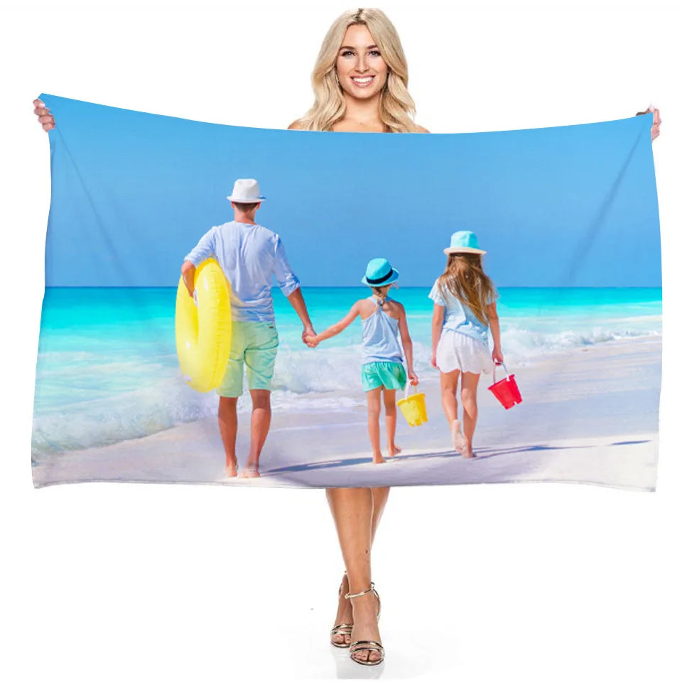 Custom Photo 3D Bath Beach Towel Funny Picture Customization Microfiber Outdoor Swimming Gifts Hotel Logo Bulk Orders Wholesale
