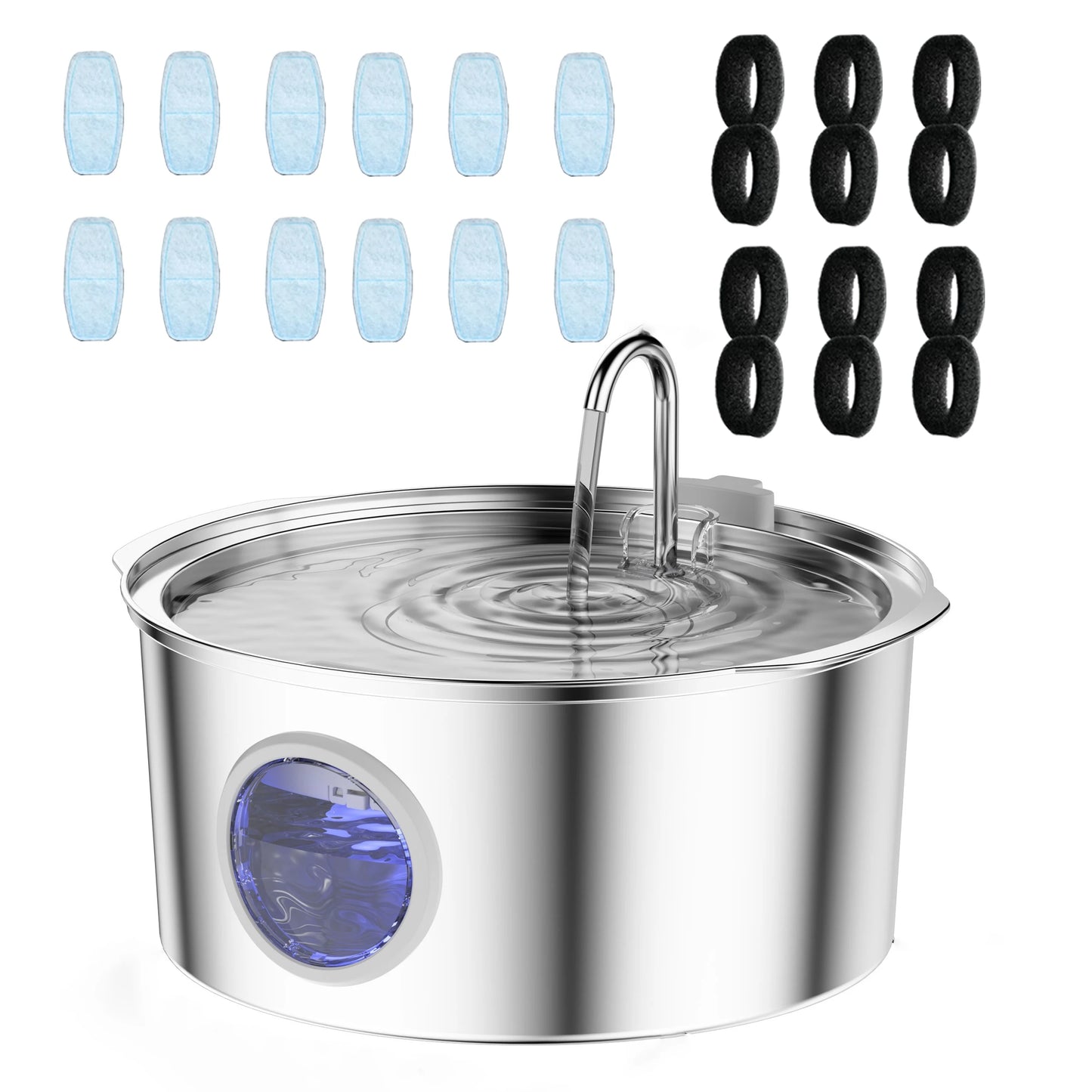 7L Large Capacity Stainless Steel Cat Water Fountain Dog Pet Automatic Drink Fountain Feeder Bowl Window Silent (No 5V 1A Plug)