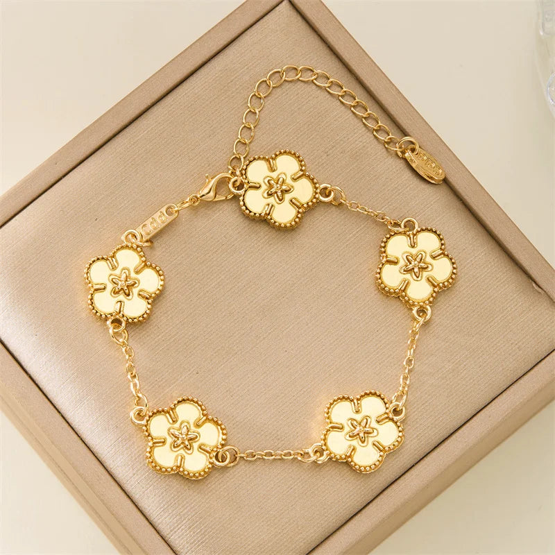 Light Luxury Double-sided Plum Blossoms Bracelets for Women Lucky Five Leaf Flower Adjustable Bracelets Aesthetic Party Jewelry