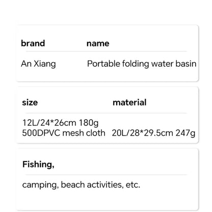 12L 20L Bowl Sink Washing Bag Car Wash Bucket Portable Outdoor Travel Foldable Water Multifunction Folding