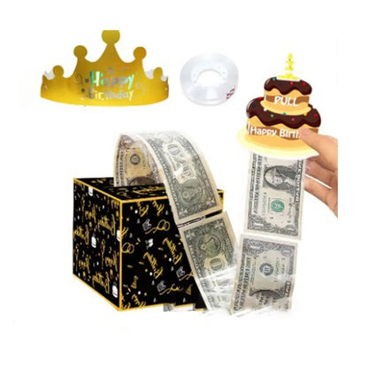 New Birthday Cash Pull Gift Box Money Pulling Box Cash Gift Box Cash Black Money Clip Funny Surprise Birthday Cake Decoration
