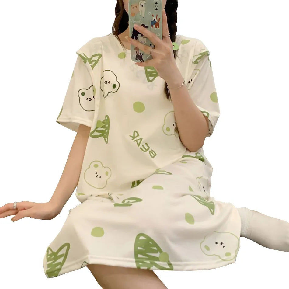 Maternity Clothings Nursing Dresses Breastfeeding Sleepwear Pattern Printing Cheerful and Lively Girl Feeling for Pregnant Women
