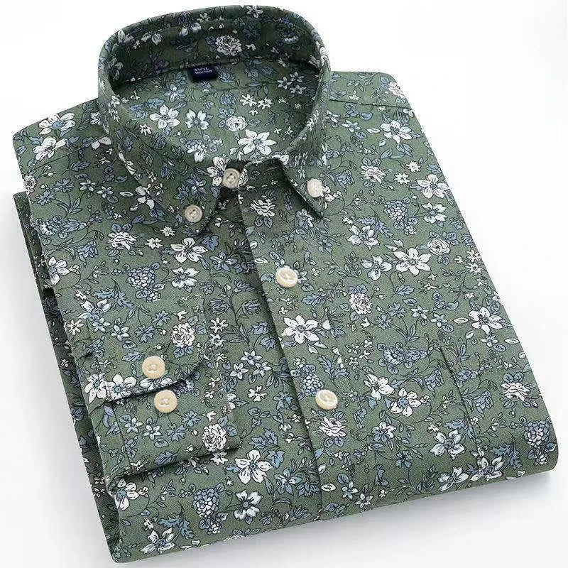 Fashion korean100%cotton casual long-sleeve shirts for men slim fit plain tops print designer vintage elegant clothes streetwear