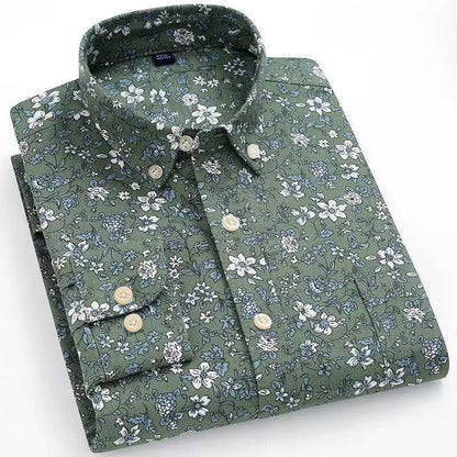 Fashion korean100%cotton casual long-sleeve shirts for men slim fit plain tops print designer vintage elegant clothes streetwear