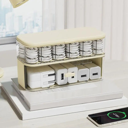 Cable Organizer Box Clear Cord Storage Organizer Cable Management Box with Compartments Charger Wires Case for Drawer Desk