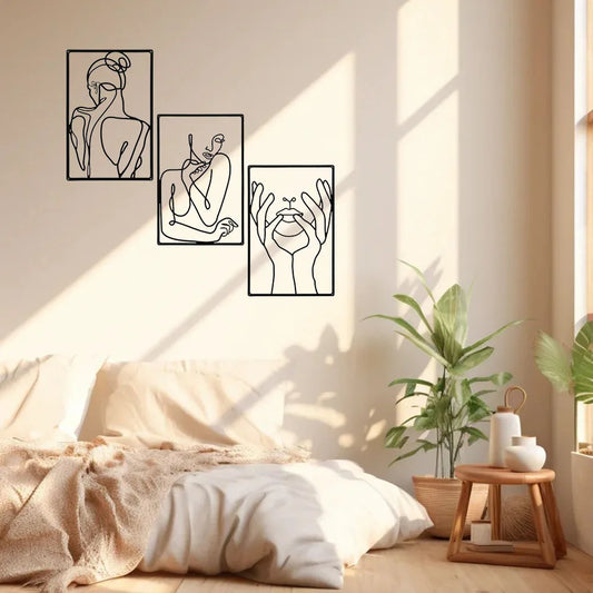 Metal Wall Art 3pcs Abstract Line Drawing Decor for Kitchen Bathroom Living Room and Living Room Wall Decor Metal Wall Hanging