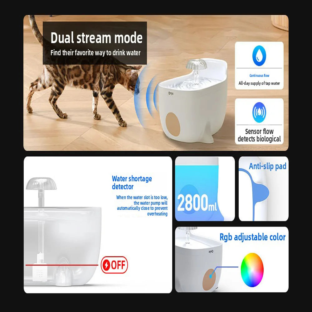 2.8L USB Whale Fountain Dog Pet Water Dispenser Safety Automatic Water Circulation Intelligent Automatic Cat Water Dispenser