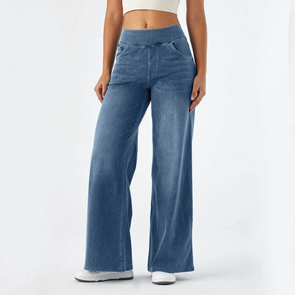 Fashion Baggy Jeans For Women Bleached Vintage High Waist Wide Leg Denim Pants With Pockets Boyfriend Stretchy Palazzo Pants