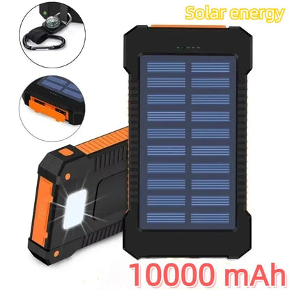 Solar Power Bank 10000mah Portable Waterproof External Battery Powerbank 20000 mah Phone Charger LED PoverBank For iphone huawei