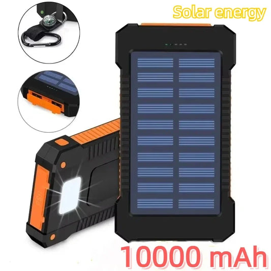 Solar Power Bank 10000mah Portable Waterproof External Battery Powerbank 20000 mah Phone Charger LED PoverBank For iphone huawei