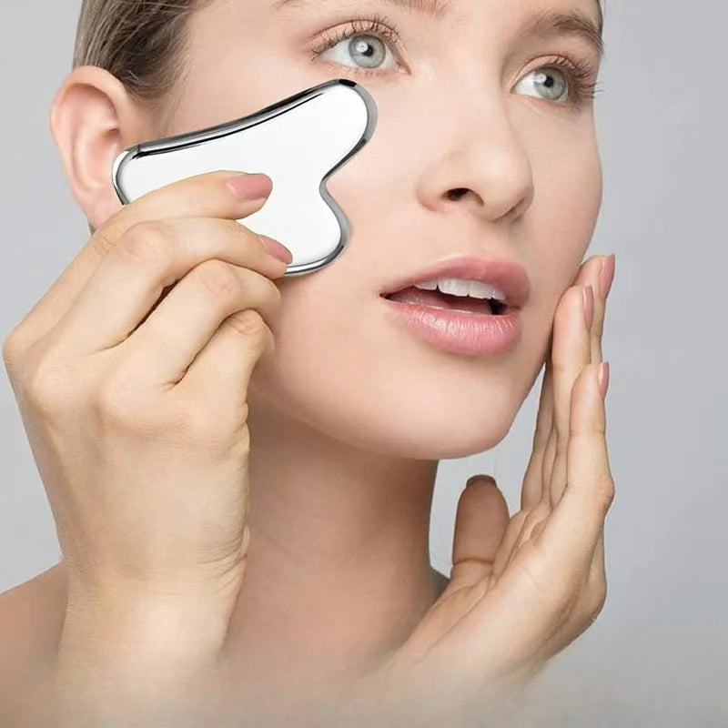 Stainless Steel Facial GuaSha Scraping Face Care Lifting Massage Tools Anti Wrinkle Skin Tighten Cooling Cellulite Massager Tool