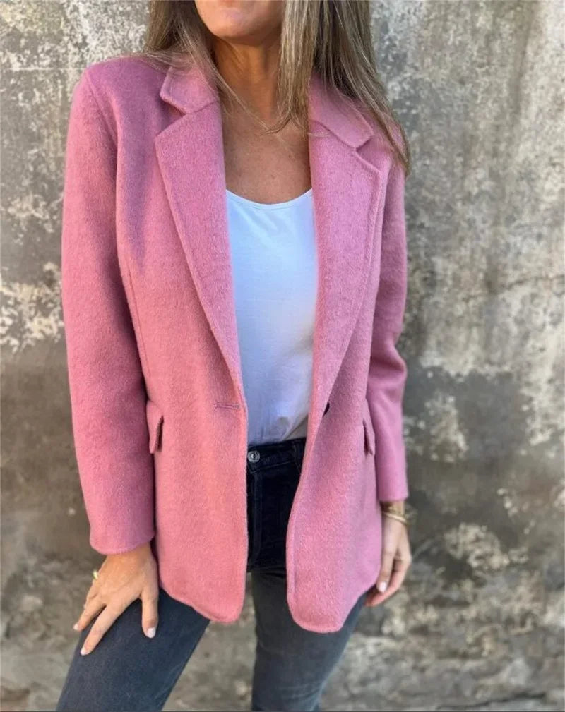 Office Lady New Elegant Chic Jacket Long Sleeve Lapel Button Loose Outwear Tweed Jacket 2025 Autumn Winter Women Woolen Coat