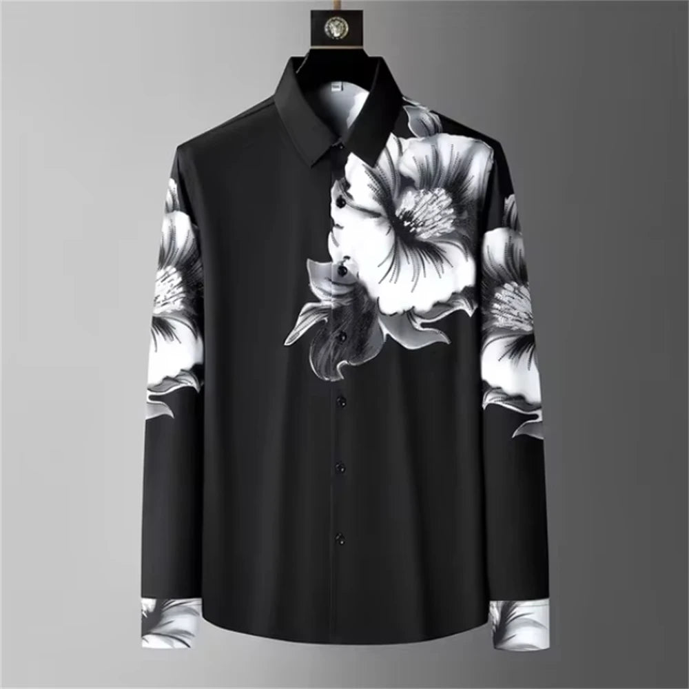 Luxury Printed Shirt Men's Long Sleeve Slim Casual Shirt High Quality Fashionable Popular Korean Extra Large Size Men's XS-6XL