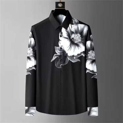 Luxury Printed Shirt Men's Long Sleeve Slim Casual Shirt High Quality Fashionable Popular Korean Extra Large Size Men's XS-6XL