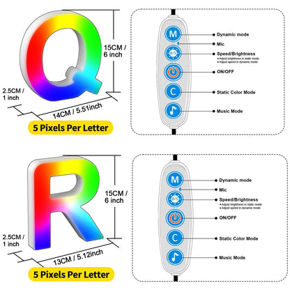 Smart LED Letters Lights Alphabet Light Decorative Name Letter Number Lamp Night Light USB MeRGBW App Music Sync Logo Game Home