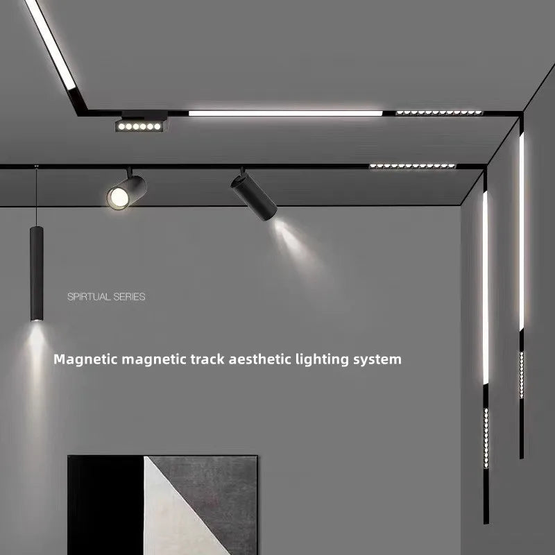 Magnetic Track Light Grille Flood Lamp Modern Embedded Flexible Linear Fixture LED Spotlight DC48V Ceiling Indoor Living