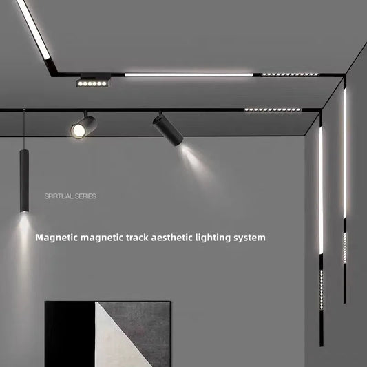 Magnetic Track Light Grille Flood Lamp Modern Embedded Flexible Linear Fixture LED Spotlight DC48V Ceiling Indoor Living