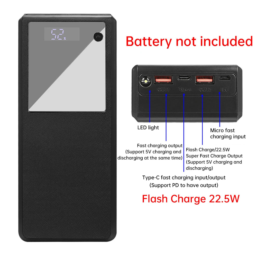 22.5w Fast Charging Power Bank Box 6*26650 Battery Box Support PD2.0/3.0 Input/output QC2.0/3.0 Output Diy Power Bank Box