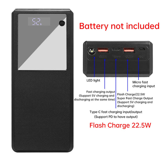 22.5w Fast Charging Power Bank Box 6*26650 Battery Box Support PD2.0/3.0 Input/output QC2.0/3.0 Output Diy Power Bank Box