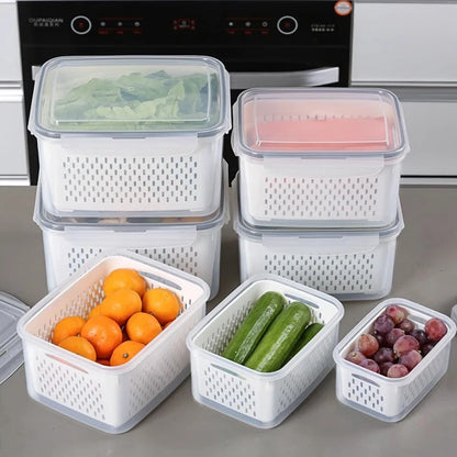 1pcs Refrigerator Storage Box Fridge Organizer Fresh Vegetable Fruit Drain Basket Storage Container Pantry Kitchen Organizer