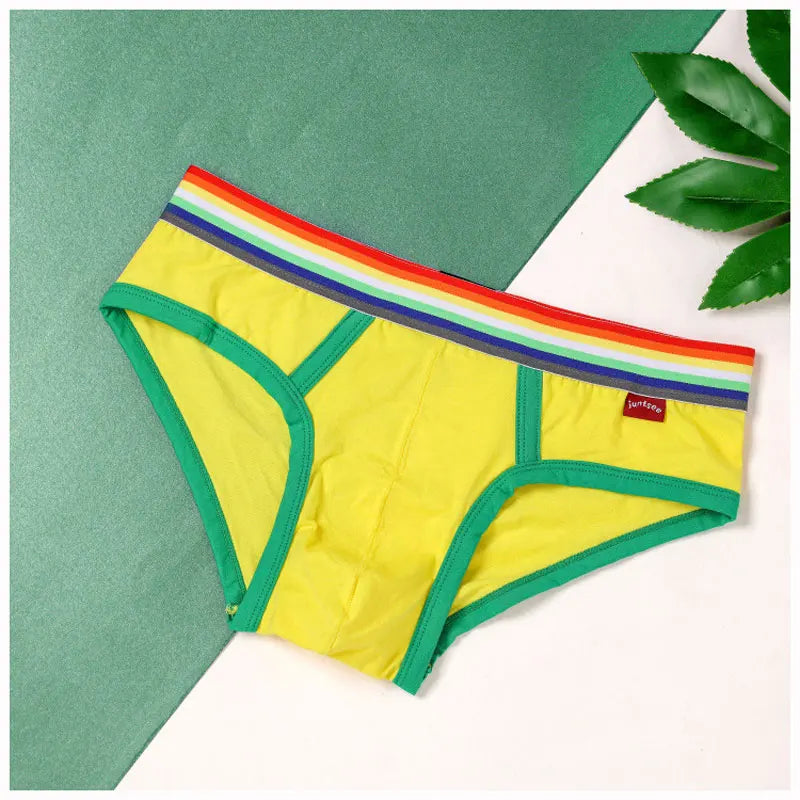 Sexy Mens Underwear Rainbow Belt Briefs Fashion Cotton Panties Youth Breathable Underwear Briefs Low Waist Underpants For Male