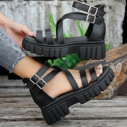 Chunky High Heels Roman Sandals for Women 2024 Summer Ankle Strap Plarform Sandals Woman Strap Thick Heeled Party Shoes
