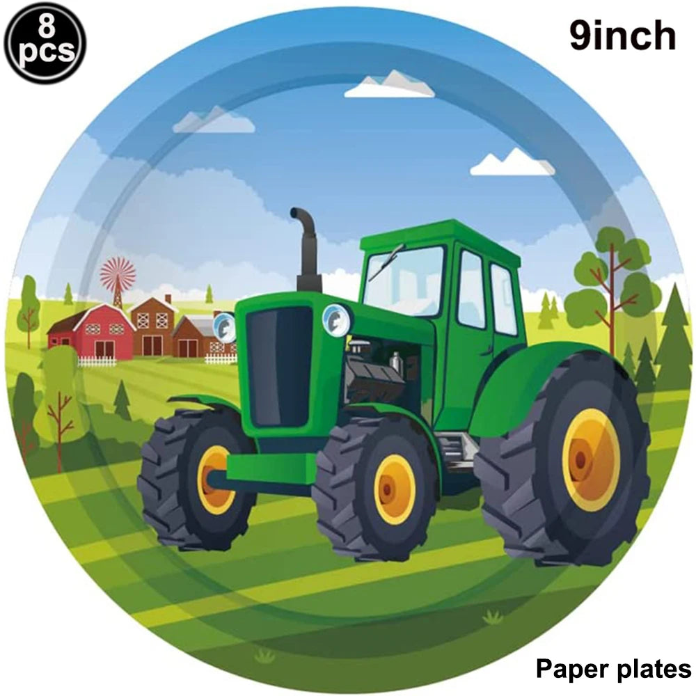 Farm Green Tractor Party Happy Birthday Banners Plates Napkins Tablecloths Farm Themed Birthday Party Supplies Decors